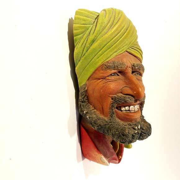 Vintage Bosson's England Chalkware Head Wall Art "Punjabi" 1964 Folk Art UK - Picture 3 of 9